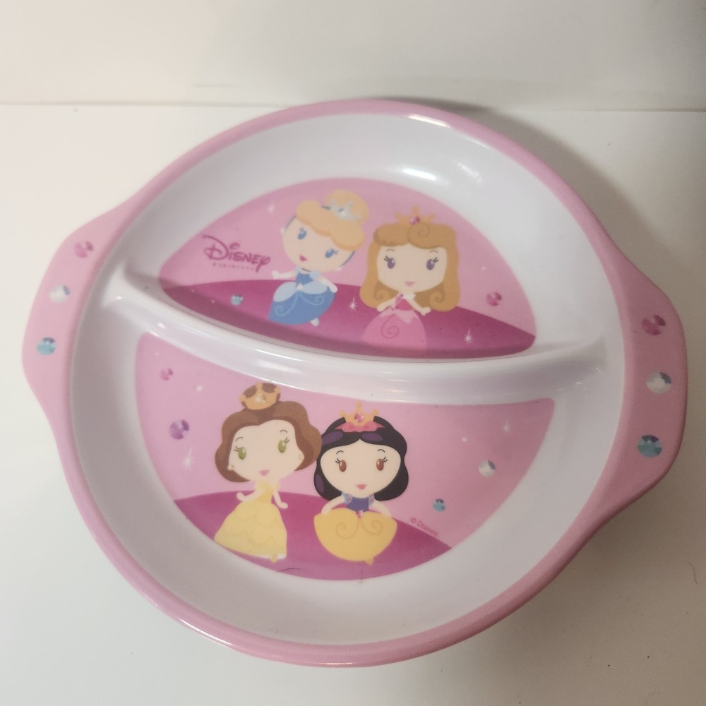 Disney‎ Princess Melamine Divided Plate Pink Chibi Cinderella Aurora Belle 7in